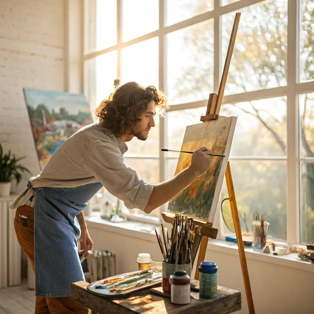 A dynamic and inspiring drawing of an artist at work